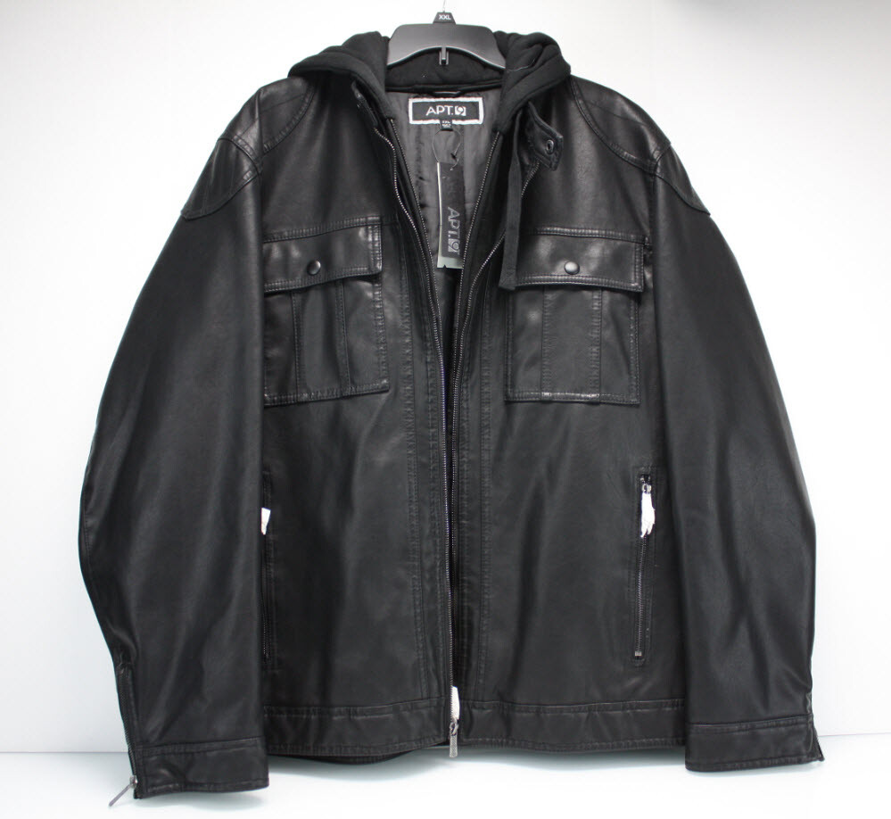 Apt 9 Mens Faux Leather Removeable Hood Motorcycle Jacket Coat
