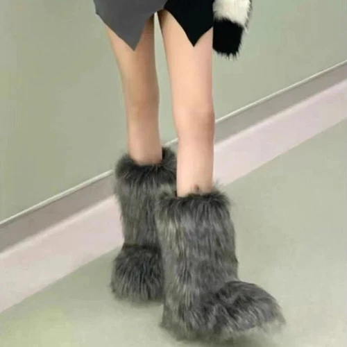 Mongolische Fellstiefel Fabrik Winter Damen Heiß Schnee Schuhe Kunstfell Stiefel Langstiefel - Bild 14 von 47