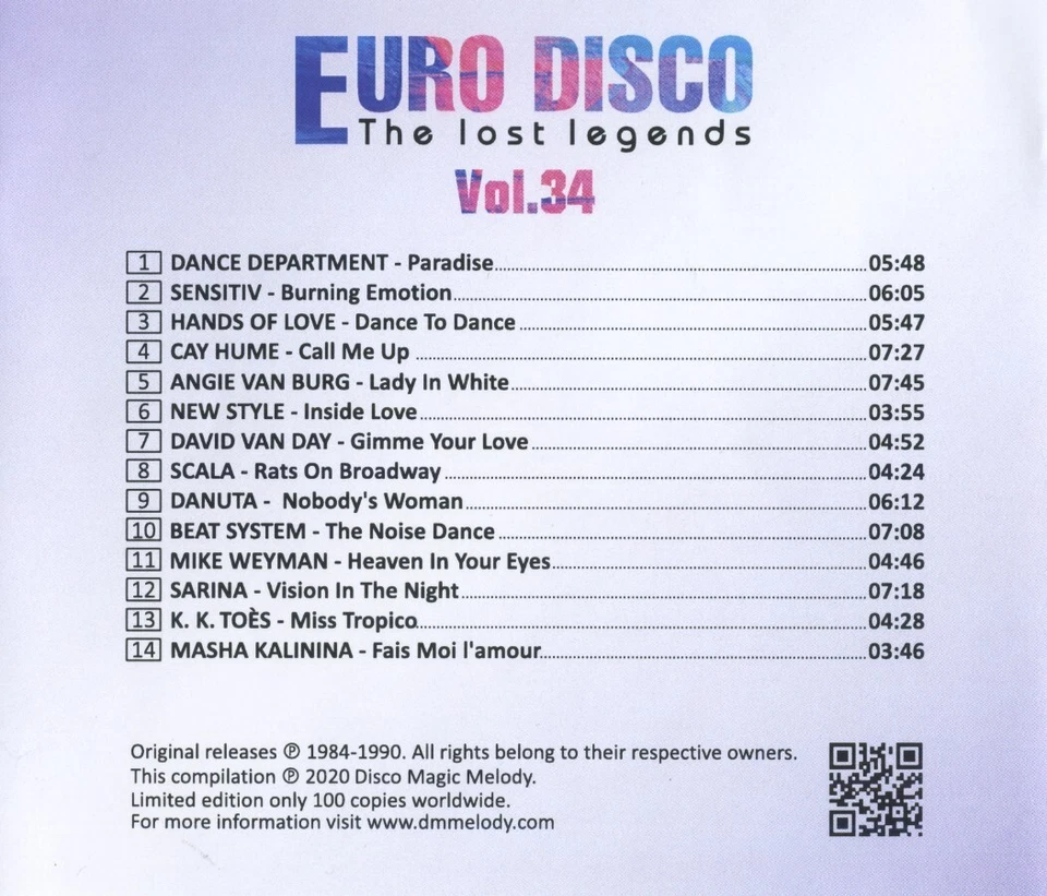 Euro Disco - The Lost Legends Vol. 34, Limited Edition, Numbered, CD  RAR !!! - Bild 2 von 3