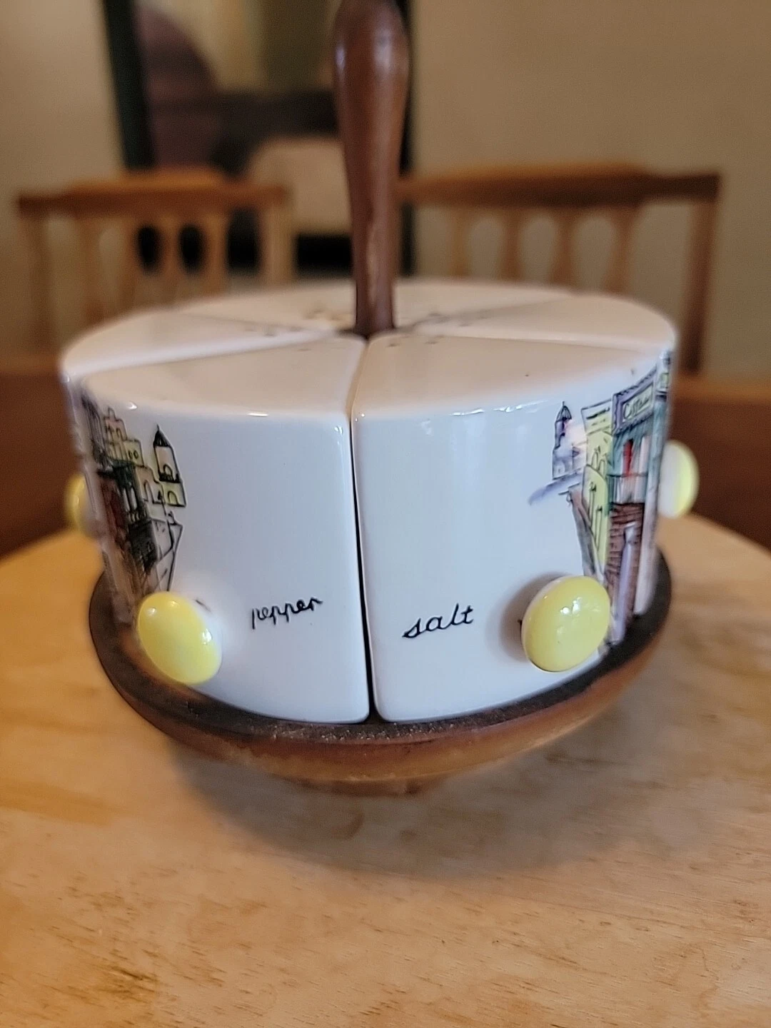 Vintage Carousel Spice Rack Made in Japan. Ceramic Shakers, Handpainted.