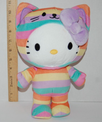 Hello Kitty Plush  Rainbow Cat Striped Suit Costume 11 inch Toy Doll Sanrio