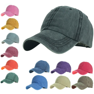 Unisex Plain Washed Cotton Baseball Cap Adjustable Outdoor Trucker Hat  