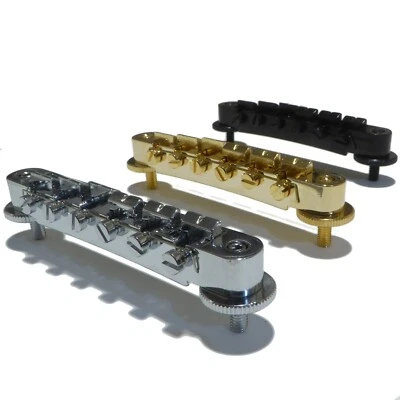BLACK DOG MUSIC Tune-O-Matic Bridge – Chrome Black Gold – Fits Les Paul SG Style Guitars