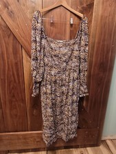 ELOQUII Elements Women's Plus Size Mixed Dot Print Midi Dress w Smocked Bodice