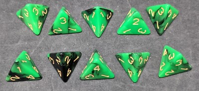 Set of 10 Opaque Four-Sided D4 18mm Dual Colored Dice (CHOOSE YOUR