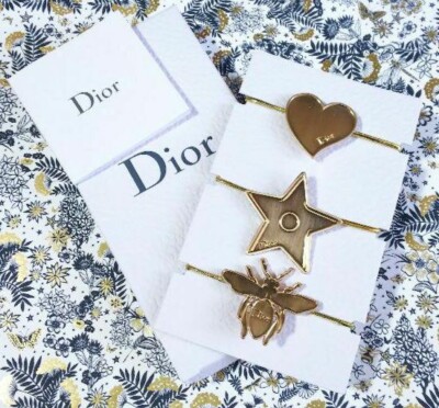 Christian Dior Hair Elastic Accessories 3 Set Gold Heart 