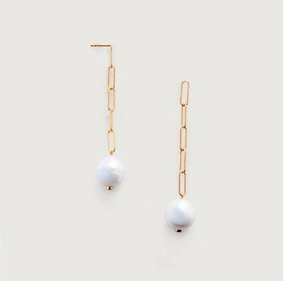 Monica Vinader Baroque Pearl Chain Earrings 18k Yellow Gold Vermeil & Pearl New - Image 1 of 4