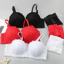 UK Sexy Lace Balcony Balconette Padded Push up Multiway Strapless Bra Sets BCD