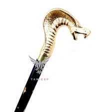 Steampunk Cane Golden Cobra Snake Head Handle Victorian Wooden Walking Stick New