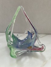 Vintage MURANO Colorful Hand Blown ART GLASS Stretch Basket Italy NEW/sticker