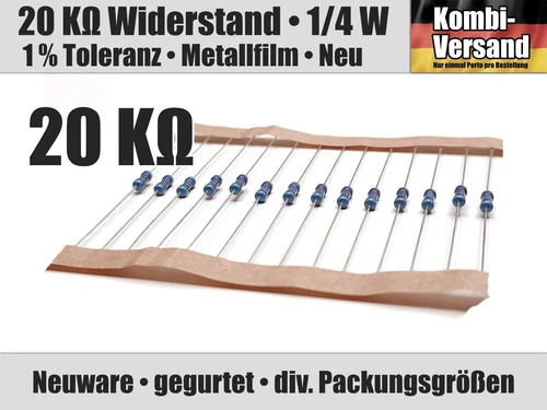 1/10/20/40 x 20 KOhm KΩ Widerstand, 1/4 Watt Metallfilm, 1 % Toleranz, 0207