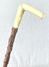 Vintage Antique 19C Carved Handle Hardwood Fancy L-Shape Walking Stick Cane Old