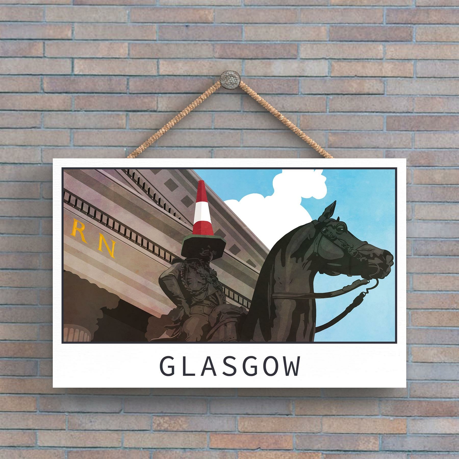 DUKE OF WELLINGTON STATUE DAYLIGHT GLASGOW SCOTLANDS ILLUSTRATION PLAQUE