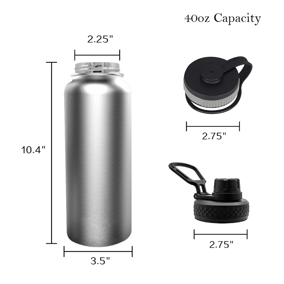 40oz Water Bottle Stainless Steel Vacuum Double Wall Insulation Sport Wide Mouth - Image 2 of 4