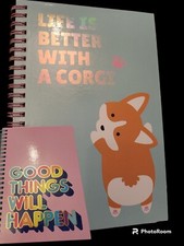 Spiral Notepad Notebook w/ 5 Gel Pens and a Sheet of Stickers - Corgi or Rainbow