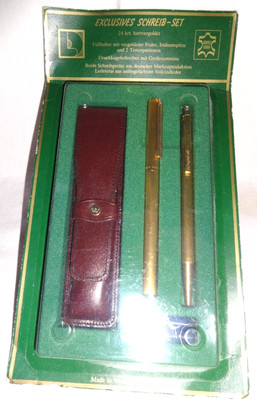 Exclusives 2-tlg. Schreib-Set (hartvergoldet)  mit Lederetui - in Geschenkbox