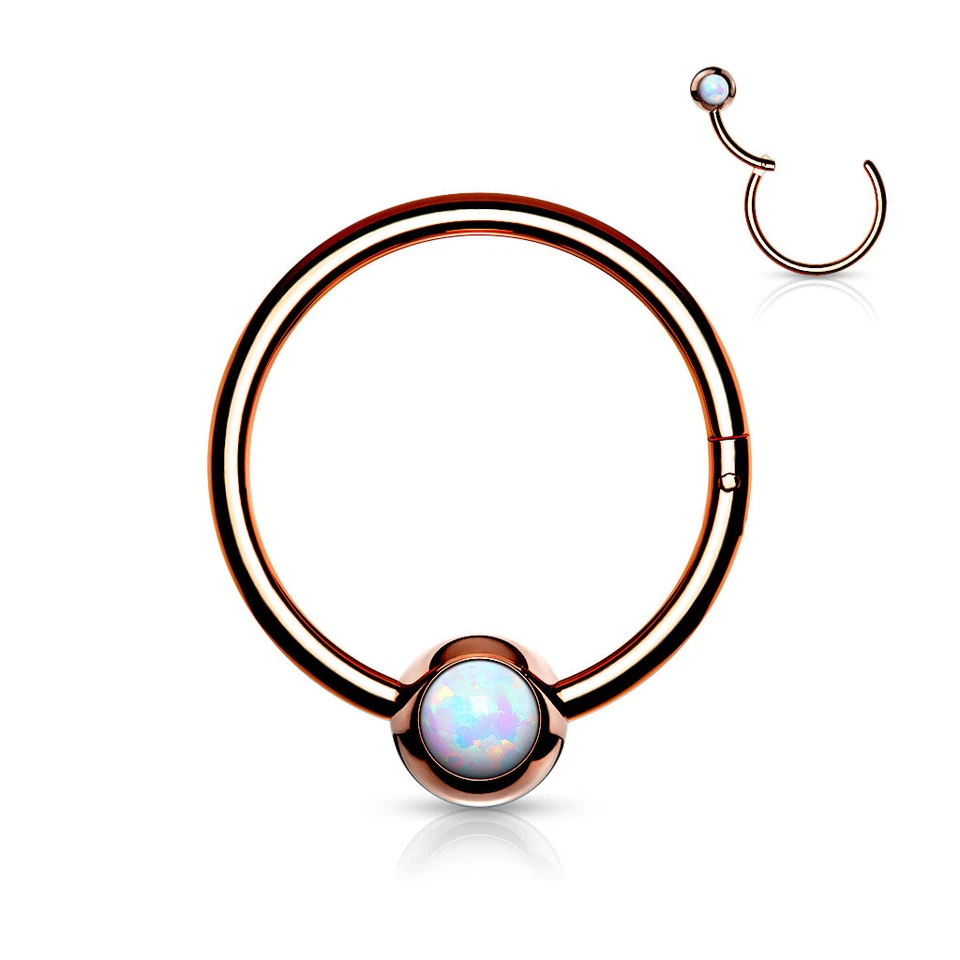 Opal Set Ball Surgical Steel Hinge Hoop Segment Ring Nose Septum Ear Cartilage  - Image 4 of 4