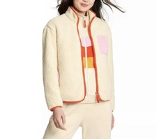 LEGO x Target Womens Cream Red Sherpa Fleece Sweater Jacket Pink Pocket L Large