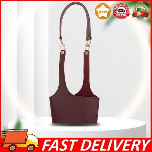 PU Leather Cup Holder Pouch Reusable Sling Carrier Pouch with Strap Cup