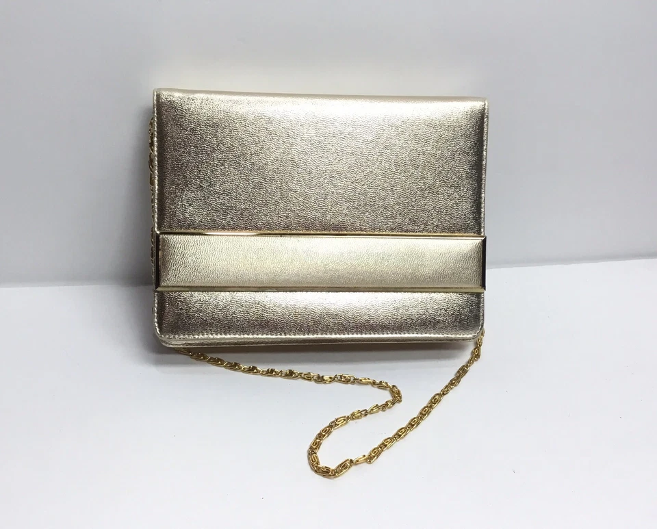 Vintage Miss Lewis gold purse Handbag clutch shoulder bag gold chain Strap - Image 2 of 4