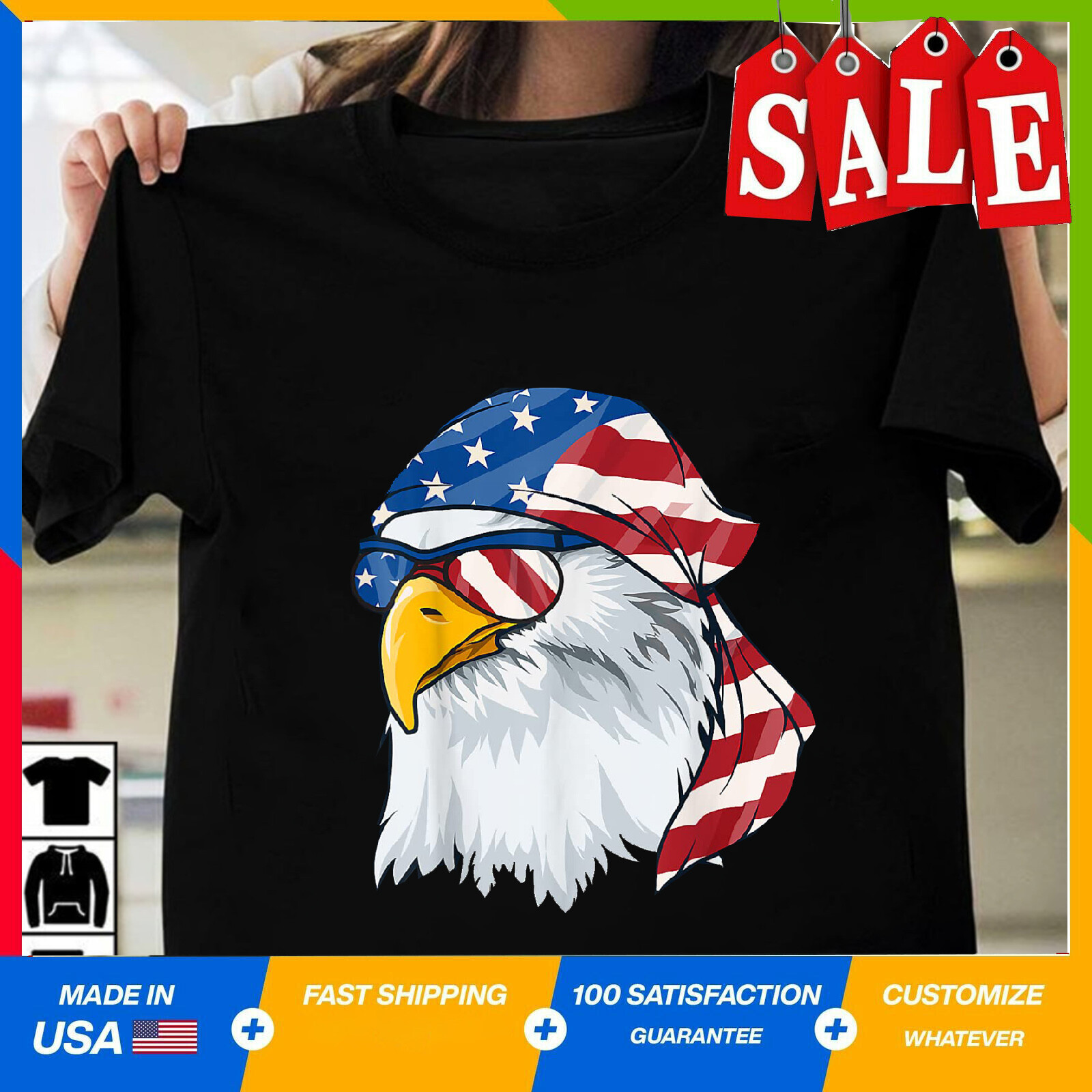 Patriotic Bald Eagle Shirt, Men 4th Of July American Flag USA Shirt Full Size