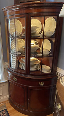 Pair of Drexel New Travis Court Mahogany Corner China Cabinets