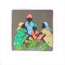 ORIGINAL LITTLE BIJOUX PAINTING HAITIAN ART OF MARKET WITH SELLERS SIGNED 5"