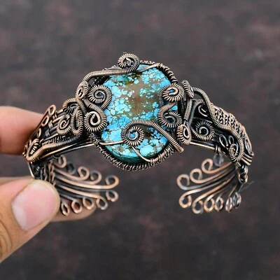 Tibetan Turquoise Copper Gift For Love Wire Wrapped Adjustable Cuff - Image 1 of 4