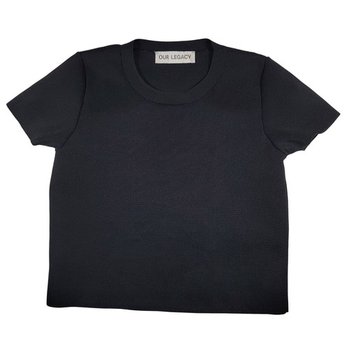 Our Legacy, OUR LEGACY Knitted Cropped T-Shirt Women's Sz 38 Small Black Performance Poly