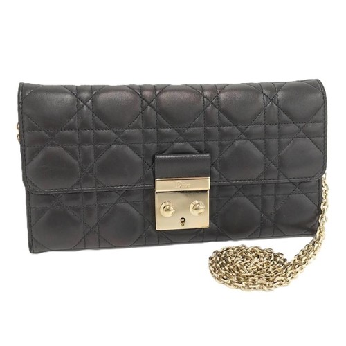 Dior Cannage Chain Wallet Leather Black Women's Used From Japan