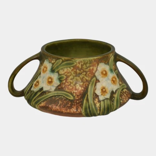 Roseville Jonquil 1931 Vintage Arts And Crafts Pottery Brown Ceramic Vase 523-3