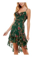 CITY STUDIO Womens Hi-Lo Dress Green Spaghetti Strap Tie Juniors 1