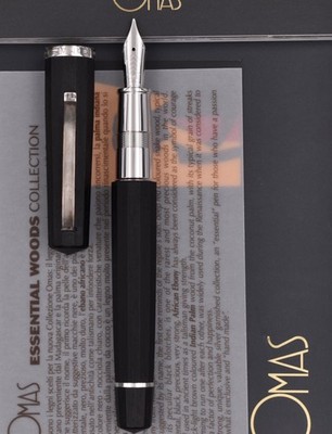OMAS Paragon Essential Woods African Ebony Wood Fountain Pen .925 Silver 18k M