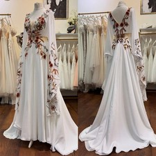 Chiffon Bell Sleeves Boho V Neck Wedding Dress A Line Backless Multicolored