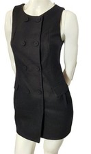 Forever 21 Black S/P Jumper Dress Wool Blend Line Dble-Button Front Pockets