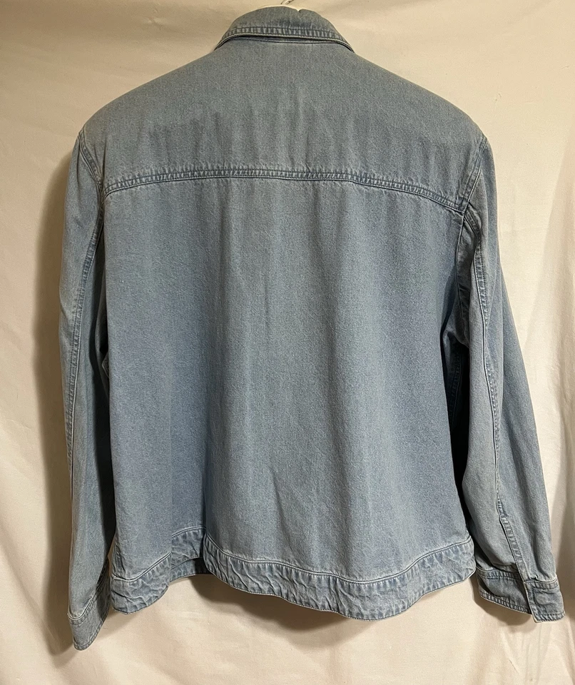 Blue Denim silver metallic Studs Zip Jean Jacket Rocker Western Boho Vintage Q - Image 3 of 4