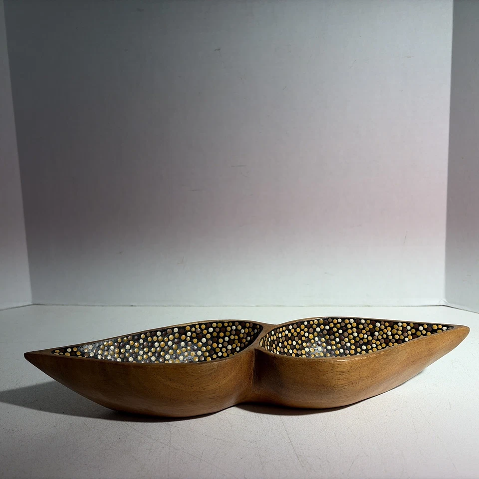 Tazón de madera tallado a mano estilo moderno de mediados de siglo llaves de baratija plato porta monedas Foto 2 de 4