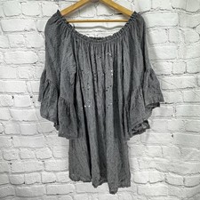Urban Mangoz Dress Size M Gray Off Shoulder Bell Sleeve Sequin Boho Hippie