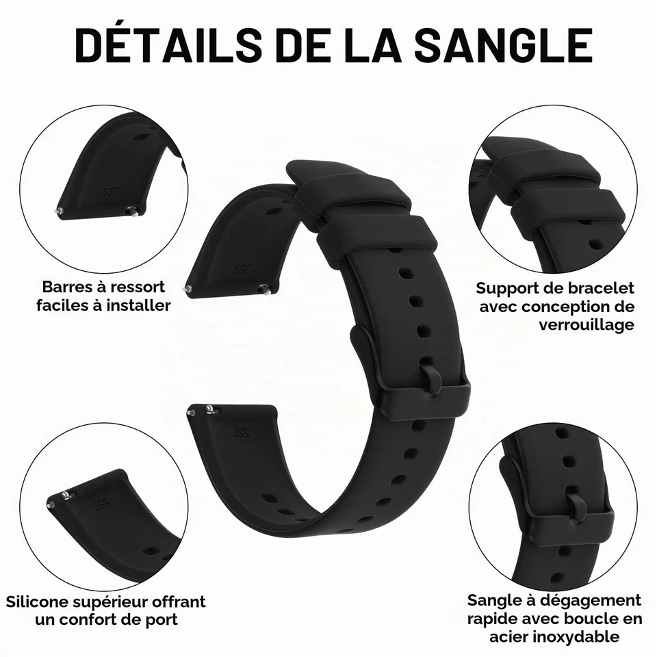 Bracelet montre silicone 20/22 mm dégagement rapide TIESOME - Photo 3/4