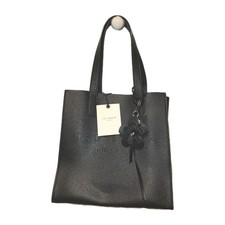 Ted Baker London "The Icon" Small Tote Bag Flower Fob Accent Black NWT