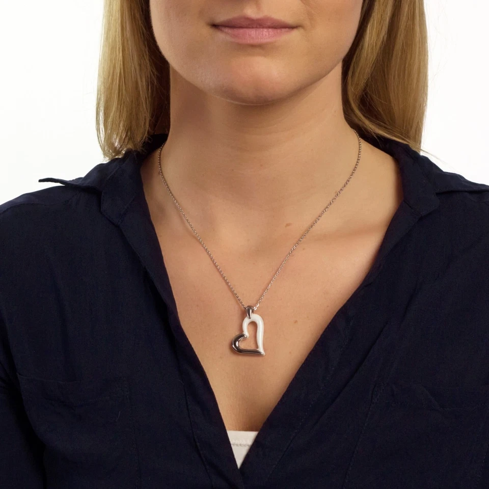 Amello Collana Donna Acciaio Ceramica 50cm Cuore Gioiello Argento Bianco ESKX26W - Immagine 4 di 4