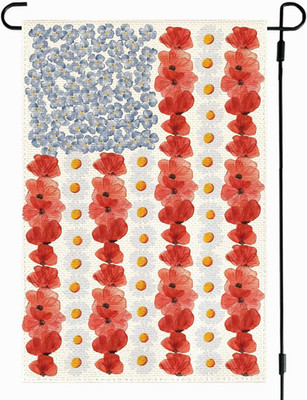 Myosotis Poppy Memorial Day Garden Flag Double Sided,Patriotic American Flag Yar