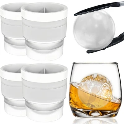 FLOW BARWARE 6cm XL Sphere Round Ice Ball Maker x4 - Large Whiskey Ice Ball Mould