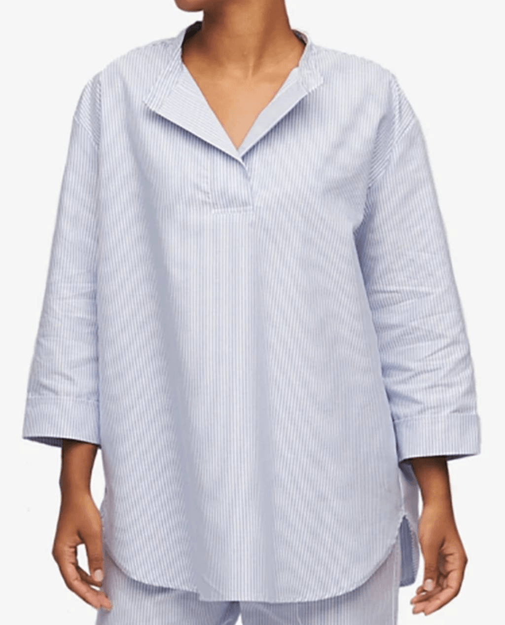 THE SLEEP SHIRT Women's 'SLIP ON' Blue OXFORD STRIPE TOP sz Medium