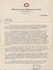 Cincinnati Reds Letter to Player Prospect Jim Ollis ? July 1949