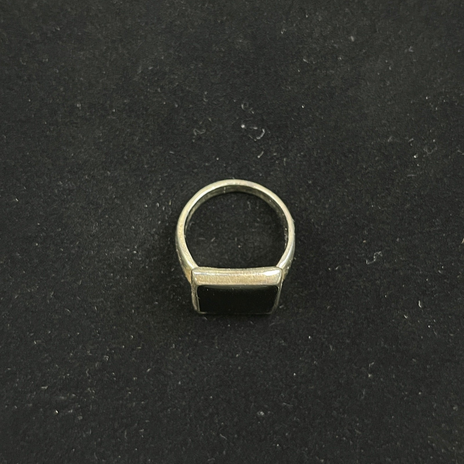 Large Black Onyx Style Statement Ring Silver Tone… - image 3