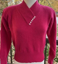 Vintage 80's Diversity Hot Pink Sweater Lambswool& Angora Faux Pearl Embellished