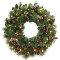 artplants Deko Kranz Weihnachtskranz Kerry, Mit Zapfen, Leds, GrüN, Ø75Cm