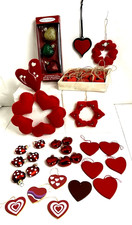 Valentine's Day Heart Ornaments Handmade Felt, Blown Glass  Wood Lot of 54