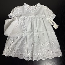 Vintage 80s ALEXIS Baby Girl 24M White Christening/Baptism Dress  Bonnet Set
